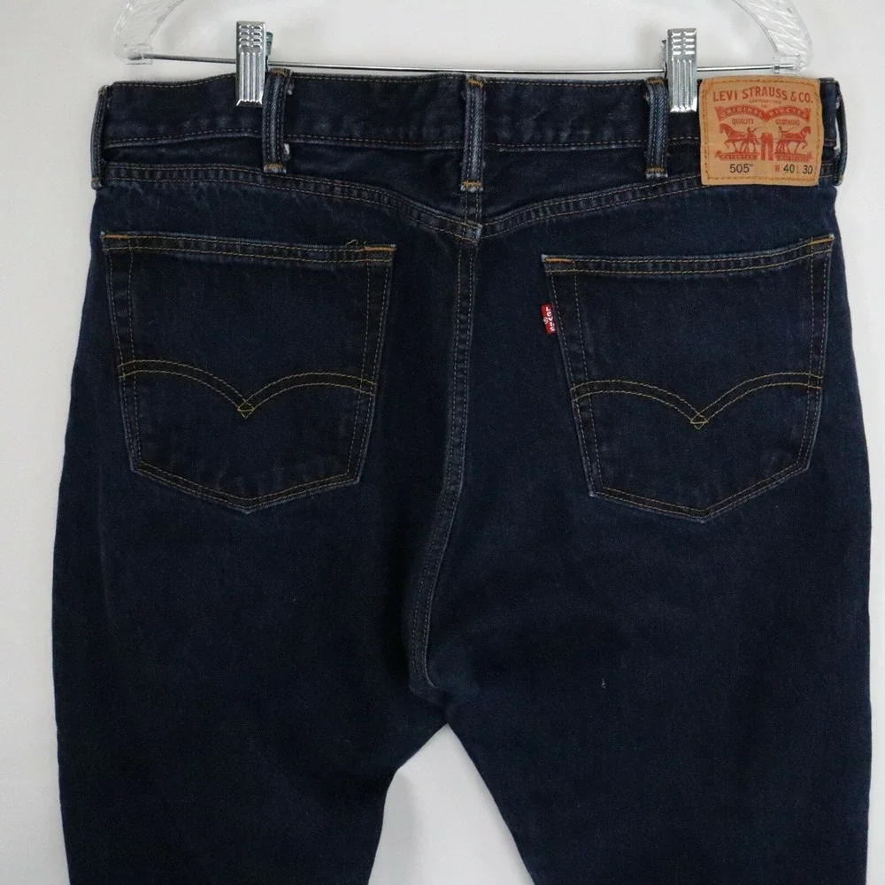 Levi's 505 Jeans Mens 40x30 Regular Fit 5-Pocket Cotton Denim‎ Dark Wash Blue